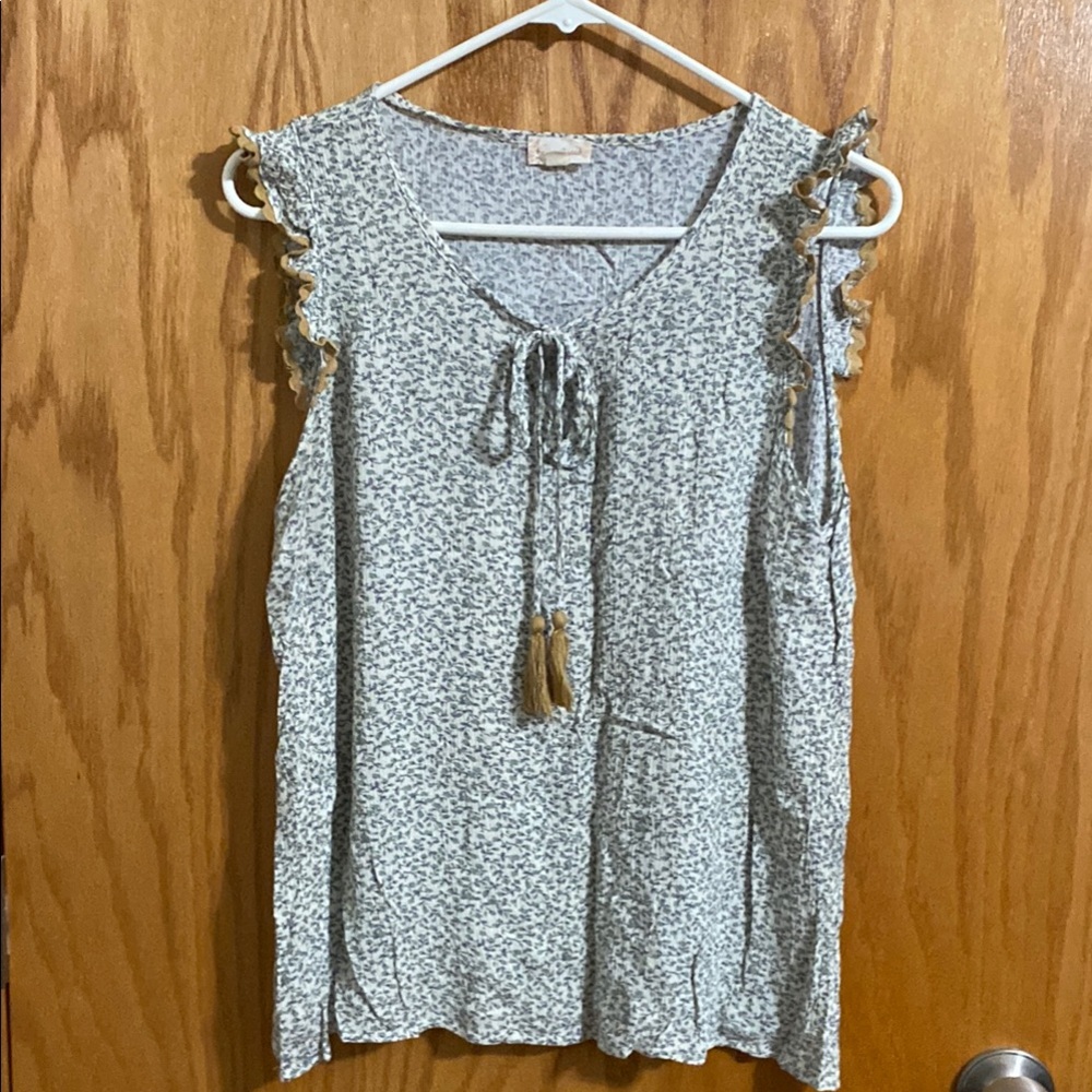 Hem & Thread Floral Flutter Sleeve Blouse with Tie Front